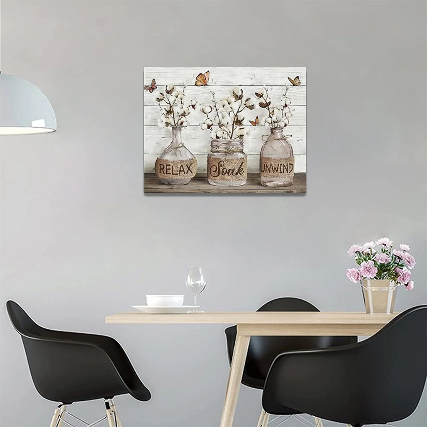 Cozy Farmhouse Bathroom Wall Art – ‘Relax, Soak & Unwind’ Cotton Canvas, 12x16 Framed