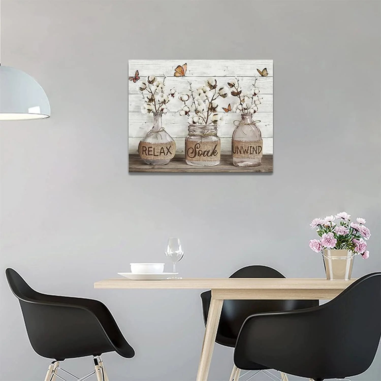 Cozy Farmhouse Bathroom Wall Art – ‘Relax, Soak & Unwind’ Cotton Canvas, 12x16 Framed