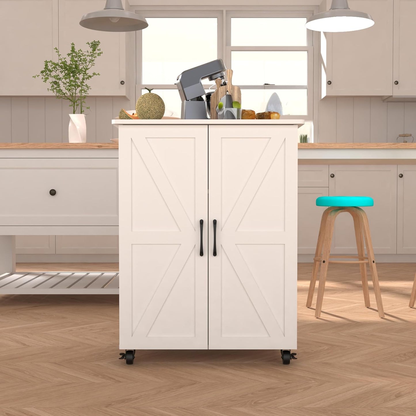Versatile Mobile Kitchen Island on Wheels - Stylish White Rolling Cart for Effortless Storage and Organization in Small Spaces