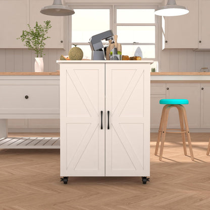 Versatile Mobile Kitchen Island on Wheels - Stylish White Rolling Cart for Effortless Storage and Organization in Small Spaces