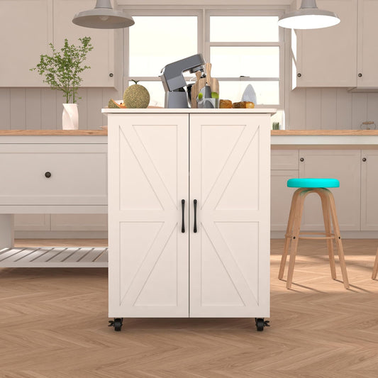 Versatile Mobile Kitchen Island on Wheels - Stylish White Rolling Cart for Effortless Storage and Organization in Small Spaces