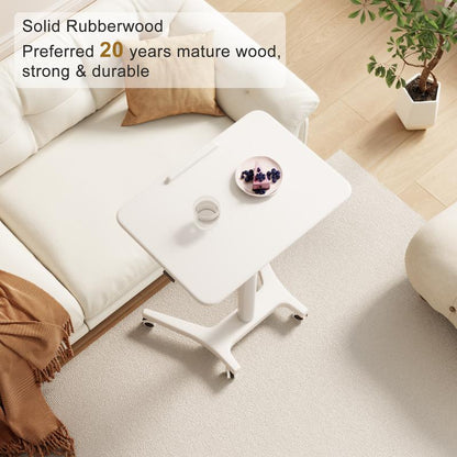 Solid Wood Mobile Standing Desk, Adjustable Work Table with Wheels, Space Saving, Rolling Standing Desk for Home Office, Bedroom,Couch