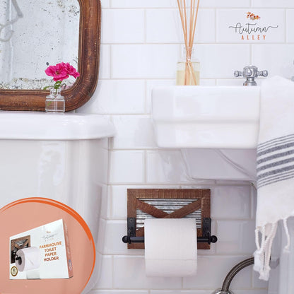 Rustic Farmhouse Toilet Paper Holder – Warm Wood & Black Metal Bathroom Accessory
