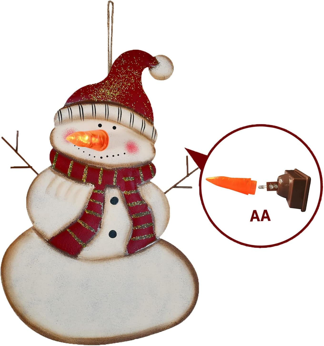 Metal Snowman Christmas Sign with Lights - Decorative Hanging Plaque and Yard Sign for Holiday Decor
