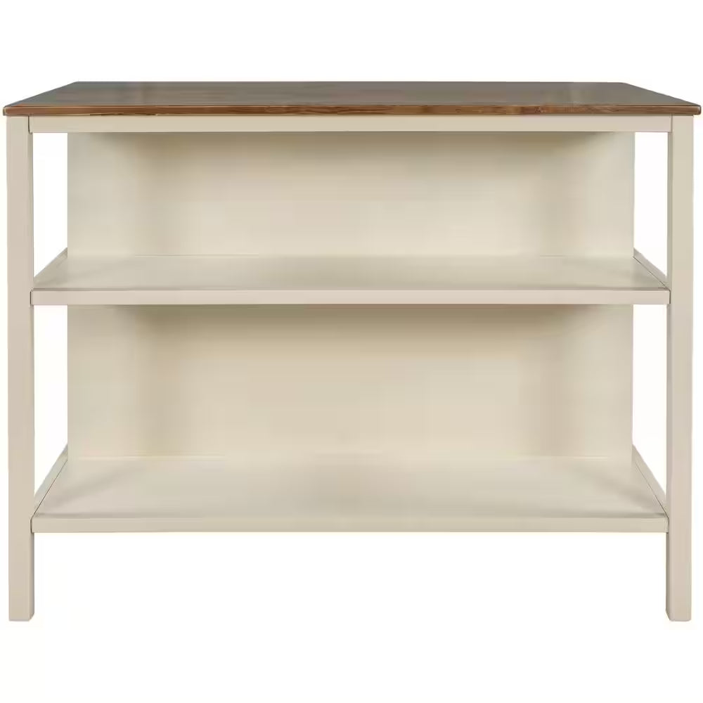   Kitchen Island with Storage Shelves and Butcher Block Top