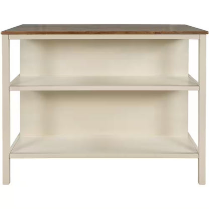   Kitchen Island with Storage Shelves and Butcher Block Top