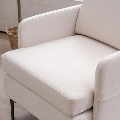 Elegant Mid-Century Linen Chair – Comfortable Beige Accent