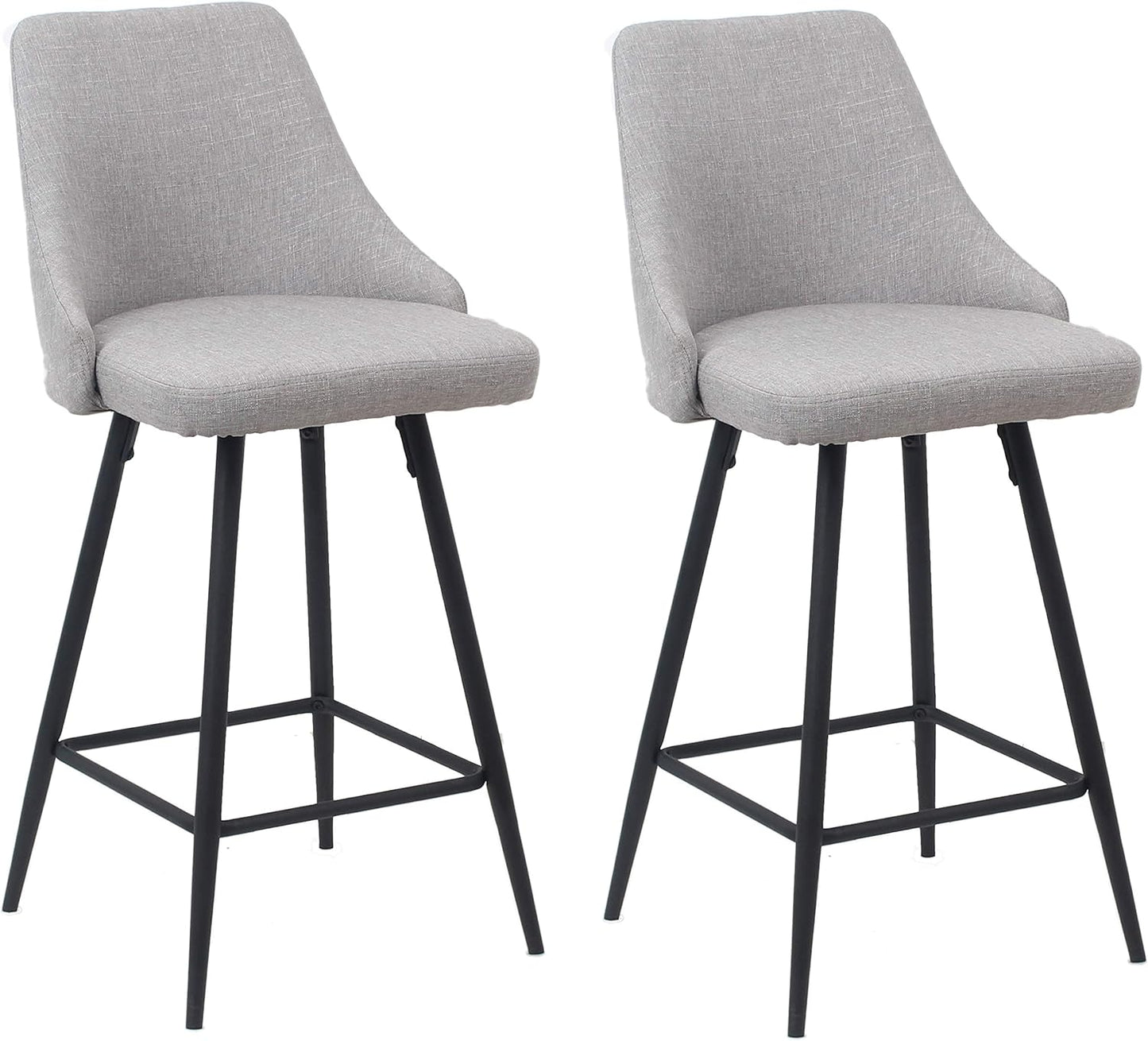 Premium Upholstered High Back Bar Stool Chairs, Set of 2, 25" Seat Height, Gray Polyester