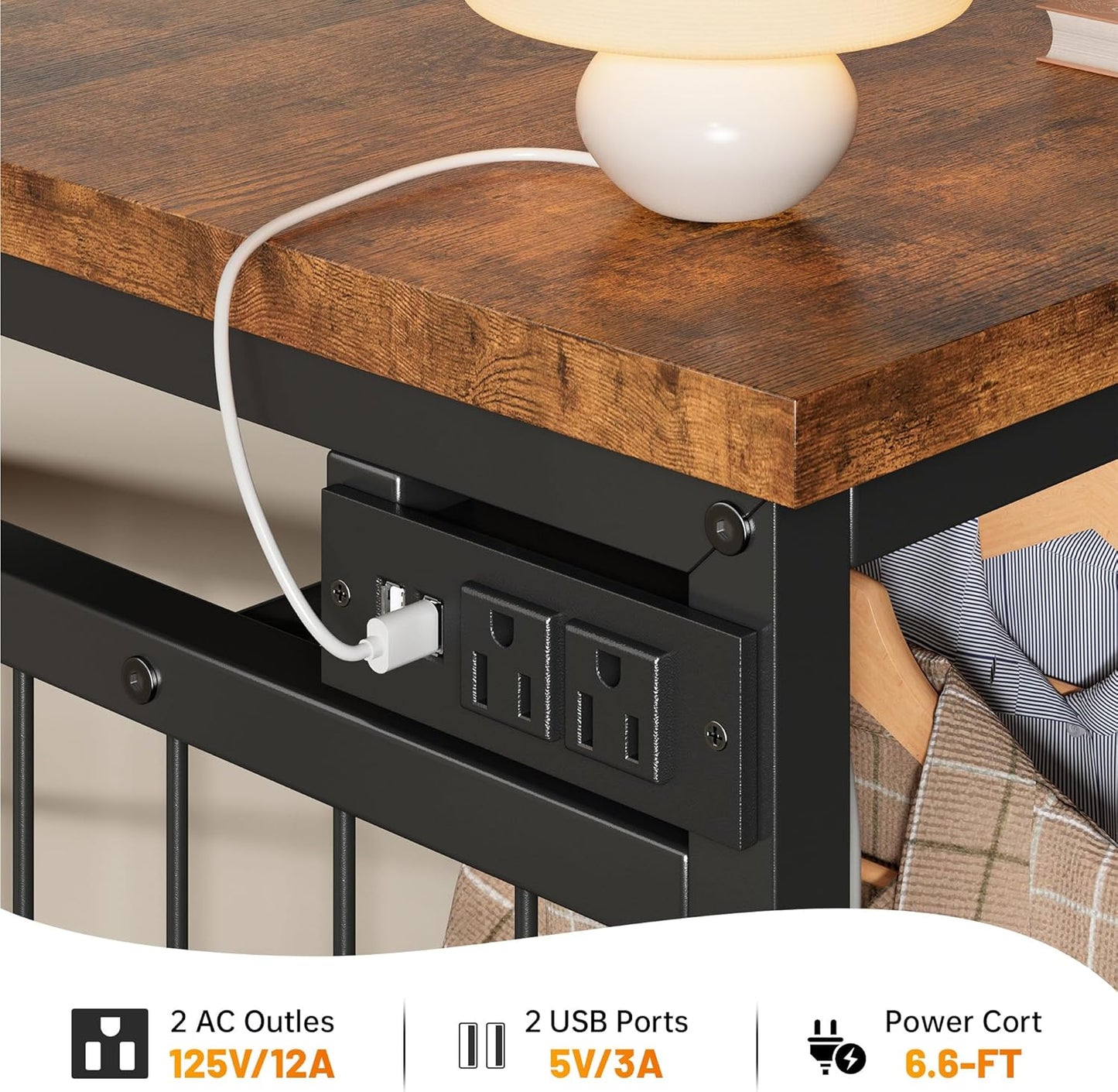 Stylish 49.2" Wide Dresser with Versatile Hanging Rack, Six Spacious Drawers, LED Lighting, and Charging Station - Perfect for Your Bedroom or Entryway in Rustic Brown Finish