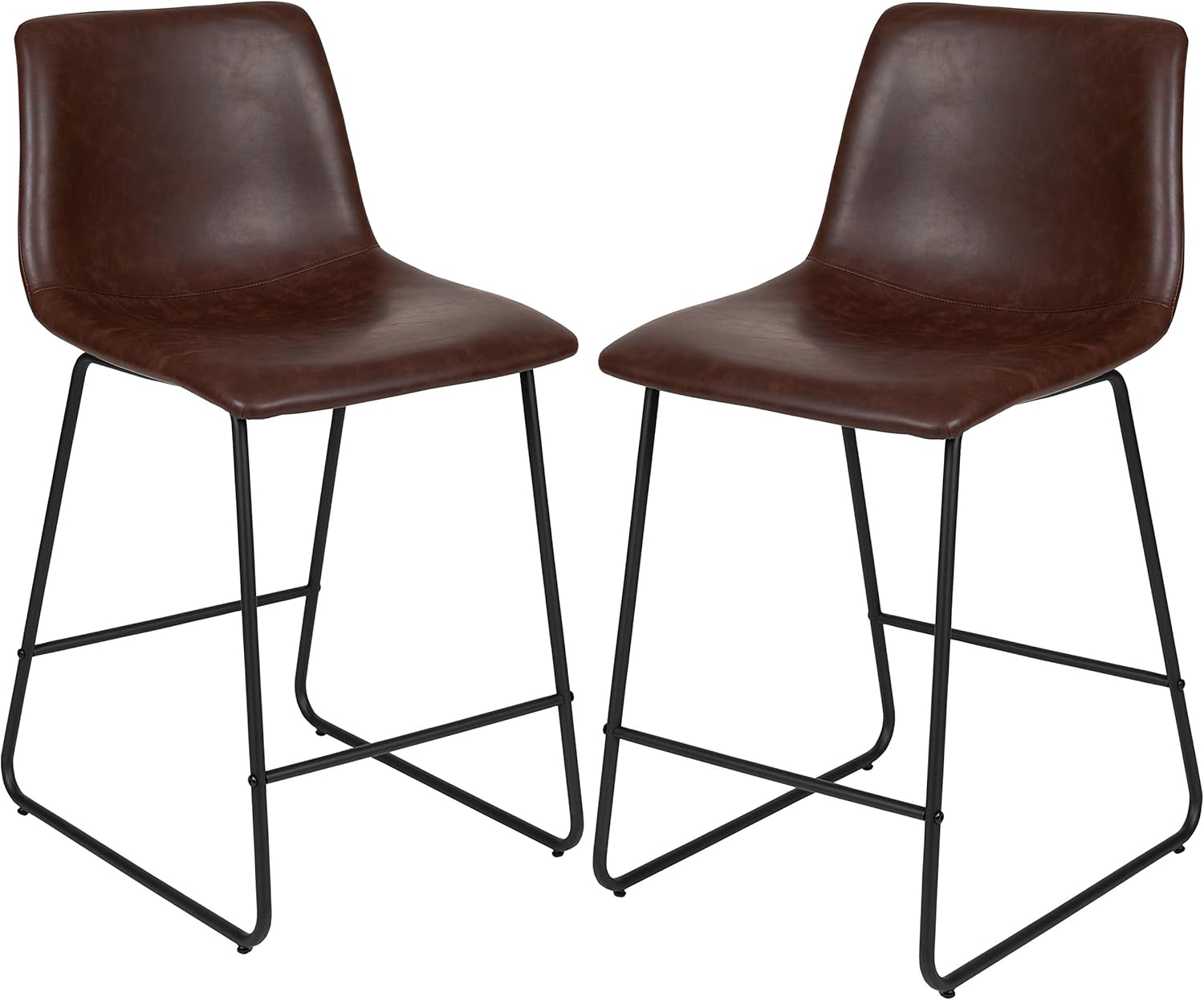 Set of 2 24-Inch Dark Brown Leathersoft Kitchen Counter Height Stools