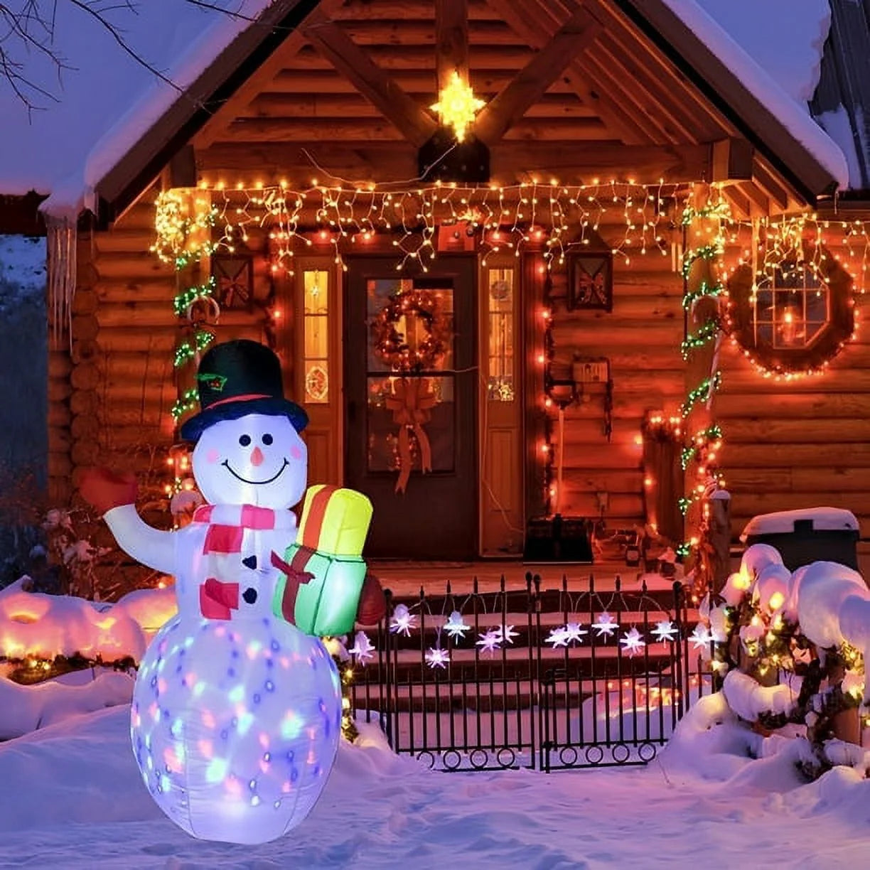 5-Foot Christmas Inflatable Snowman with Rotating LED Lights for Indoor and Outdoor Holiday Decorations