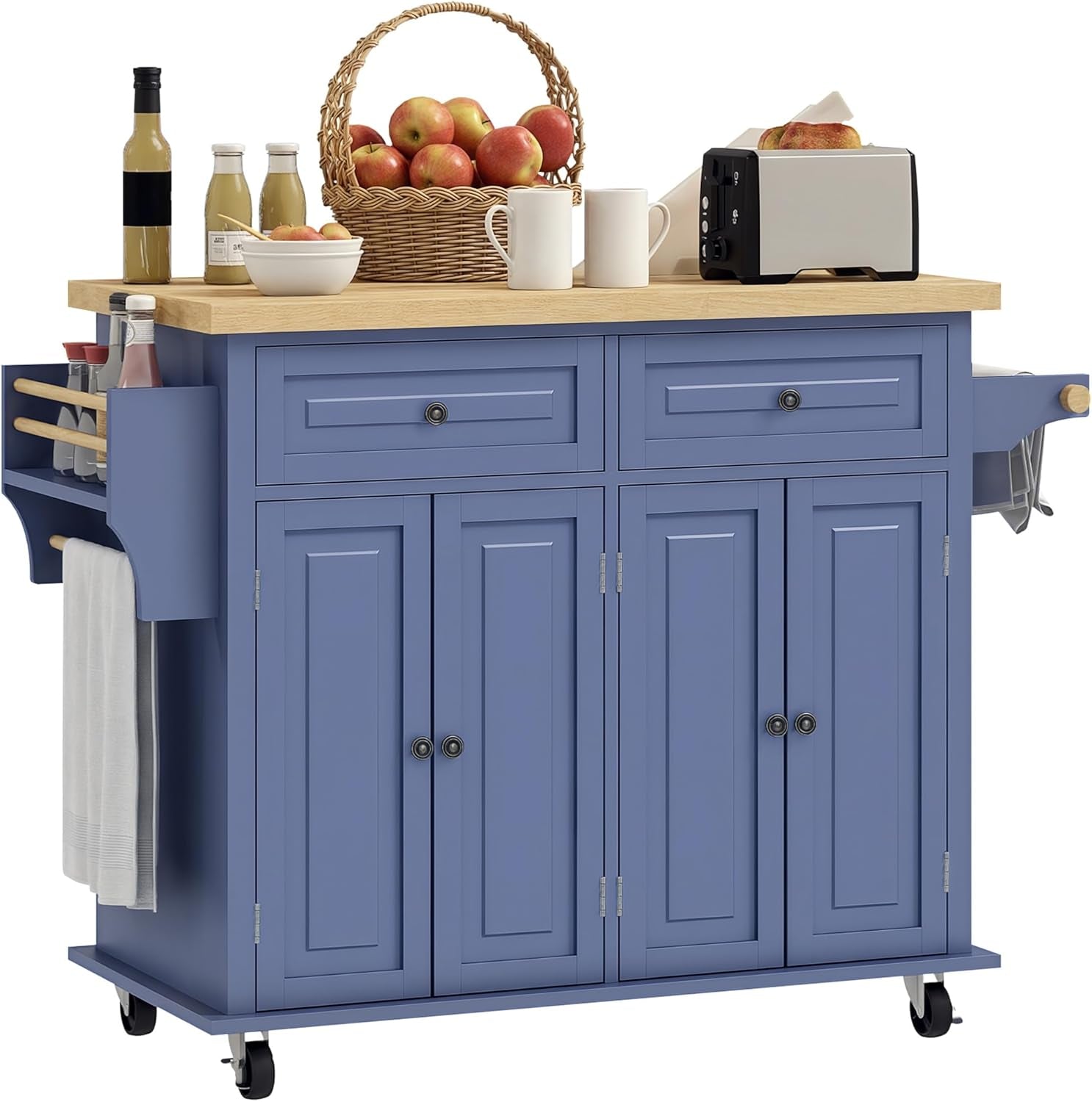 Rubber Wood Top Utility Kitchen Cart for Dining and Prep