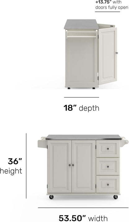 Dolly Madison 54-Inch Rolling Mobile Kitchen Island with Storage and Towel Rack in Off White
