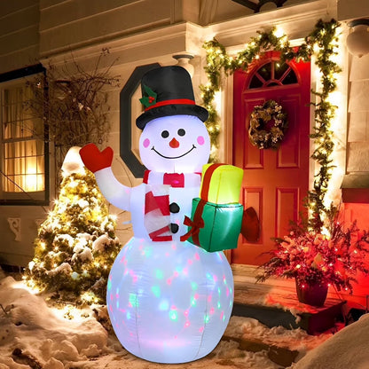 5-Foot Christmas Inflatable Snowman with Rotating LED Lights for Indoor and Outdoor Holiday Decorations