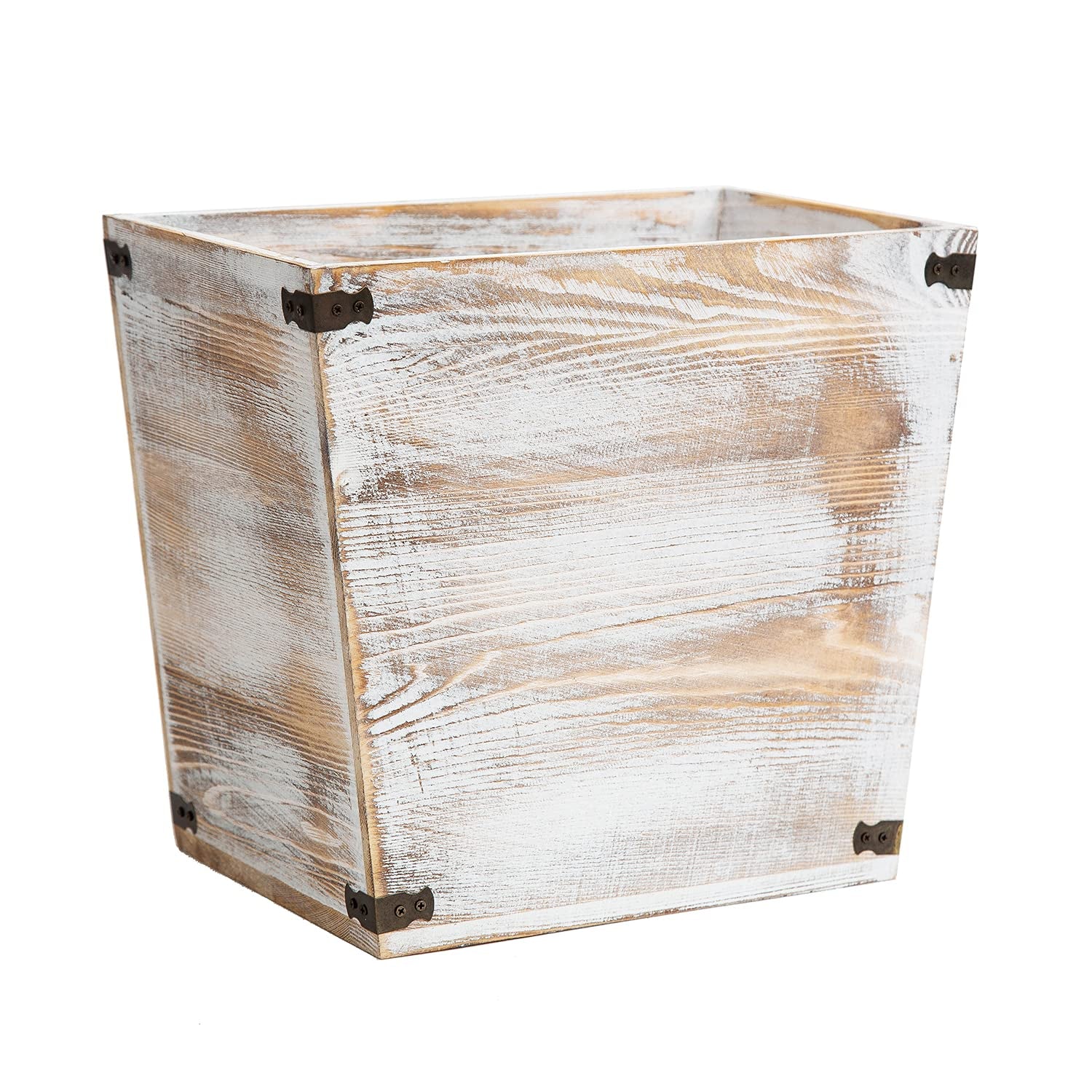 Gray Farmhouse Wood Trash Can with Metal Brackets – Rustic Waste Bin for Home & Office