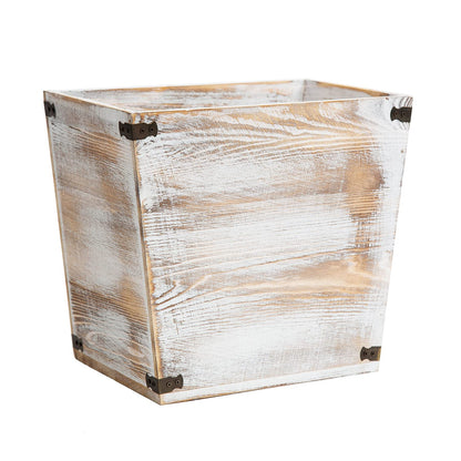 Gray Farmhouse Wood Trash Can with Metal Brackets – Rustic Waste Bin for Home & Office