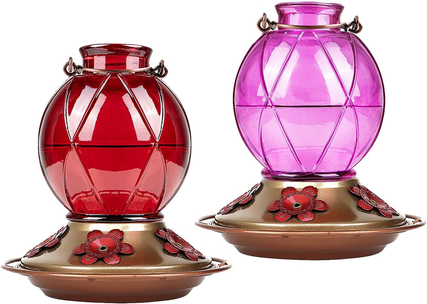 Glass Hummingbird Feeder - 20 Ounce Outdoor Feeder with Netted Texture Ball Shape Bottle in Lavender - Ideal Gift for Any Occasion