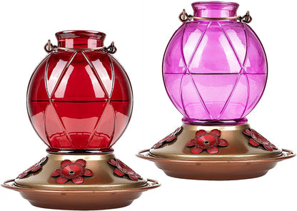 Glass Hummingbird Feeder - 20 Ounce Outdoor Feeder with Netted Texture Ball Shape Bottle in Lavender - Ideal Gift for Any Occasion