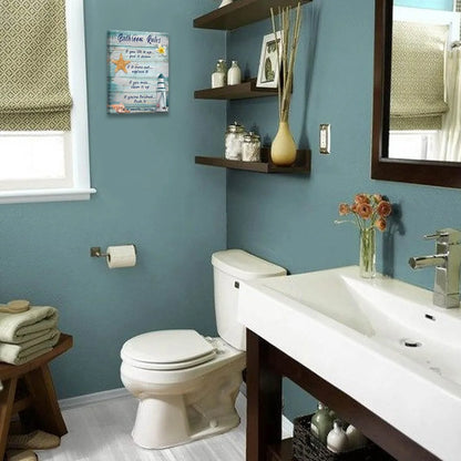 Rustic Beach Bathroom Wall Art – Seashells & Lighthouse Canvas Print, 12"x16", Farmhouse Ocean Decor