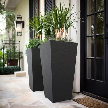 Set of 2 Tall Square Planter Pots – 27.5" Charcoal Black, Indoor/Outdoor Use