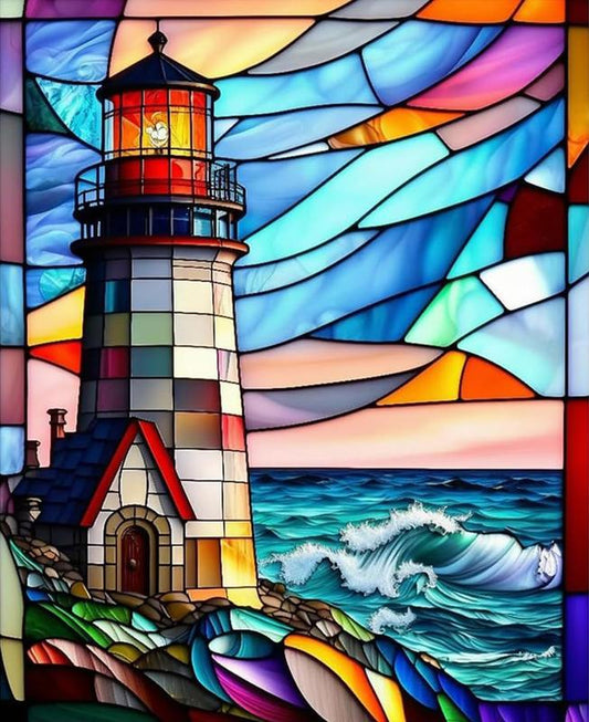 Illuminate Your Space with Our Stunning Stained Glass Lighthouse 5D Diamond Painting Kit! Perfect for DIY Lovers and Unique Home Decor Gifts! 🌊✨🎨