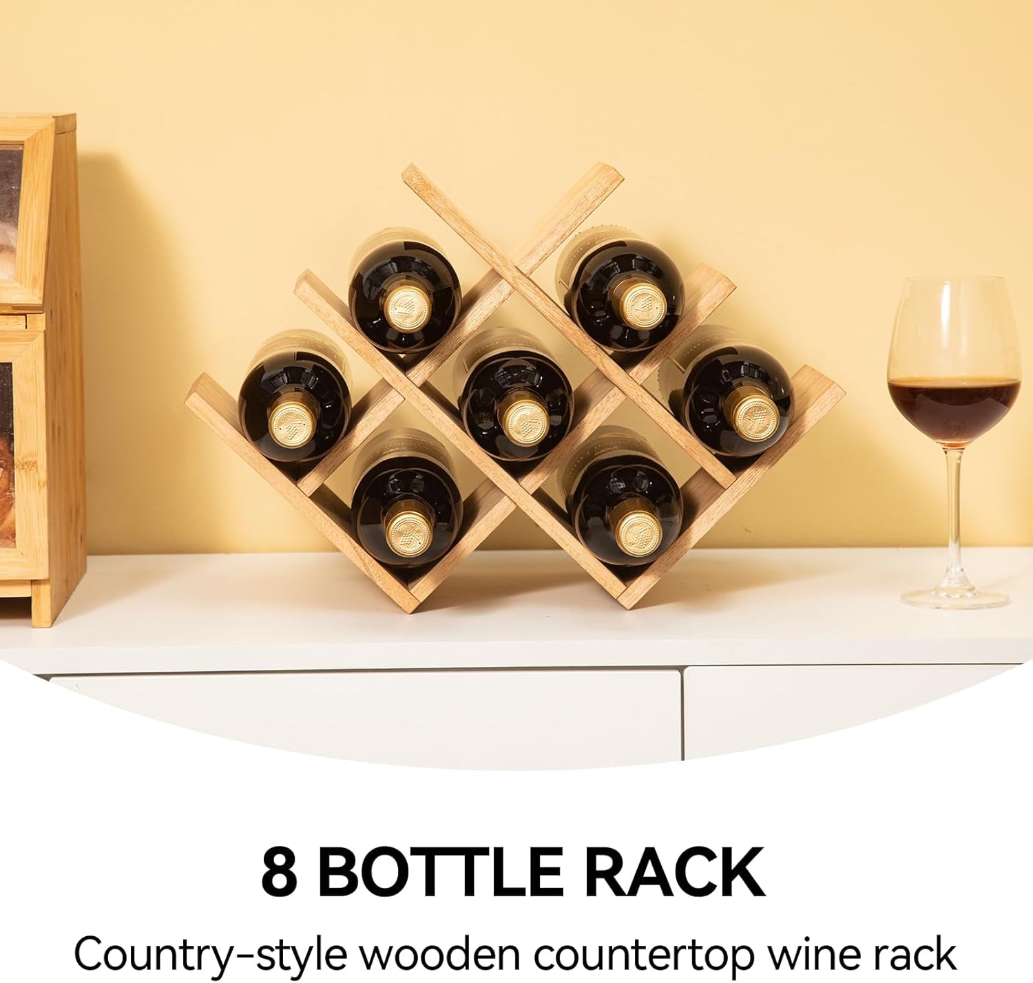 Natural Wood Wine Rack – 8-Bottle Stand & Display Shelf