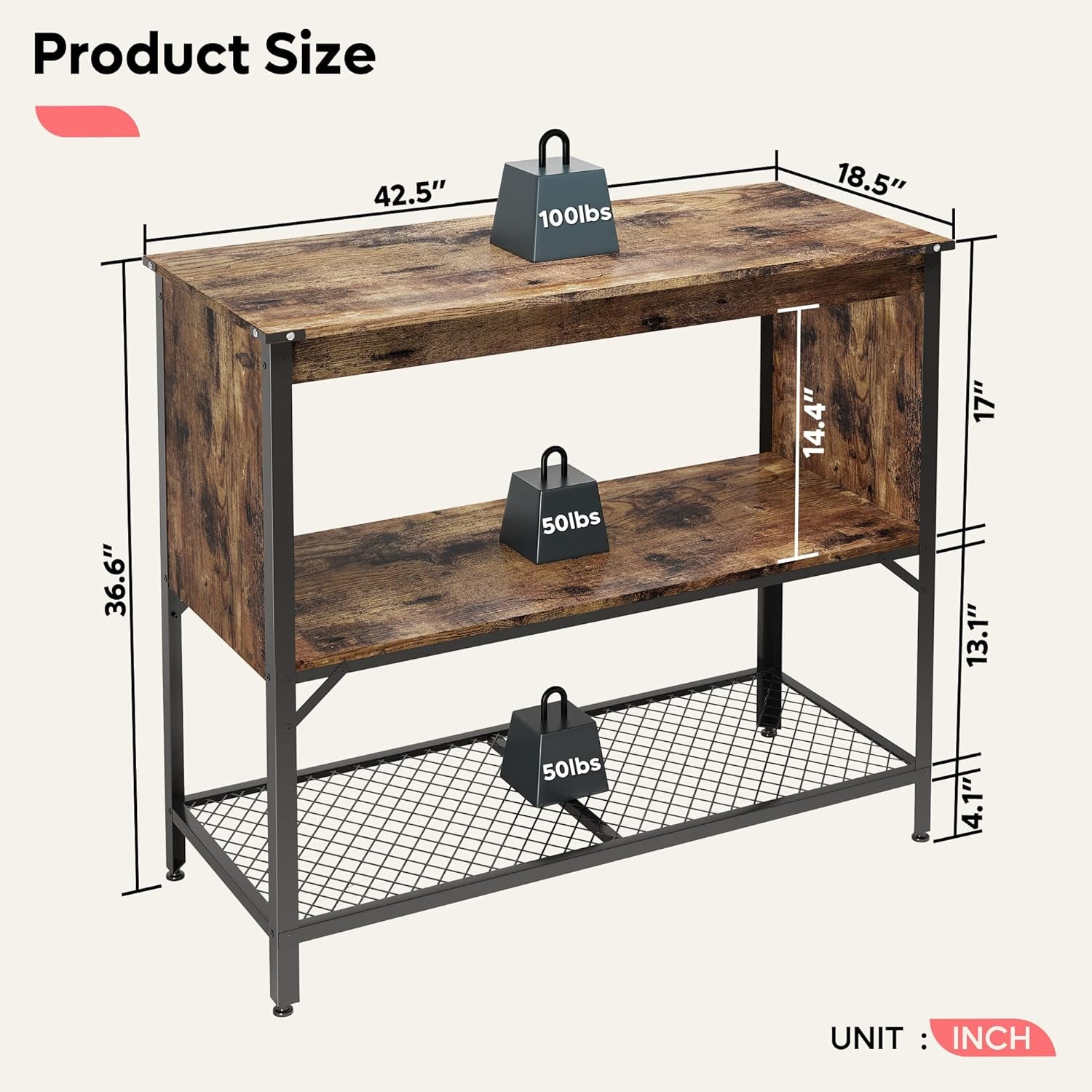 Industrial Kitchen Island with Storage and Open Shelves, Coffee Bar Buffet Cabinet Station