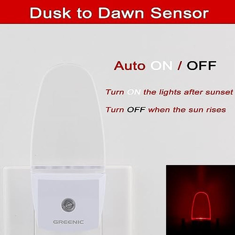 0.5W Plug in Light Sensor LED Red Night Light for Bedroom, Bathroom, Kitchen,