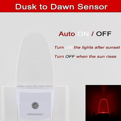 0.5W Plug in Light Sensor LED Red Night Light for Bedroom, Bathroom, Kitchen,