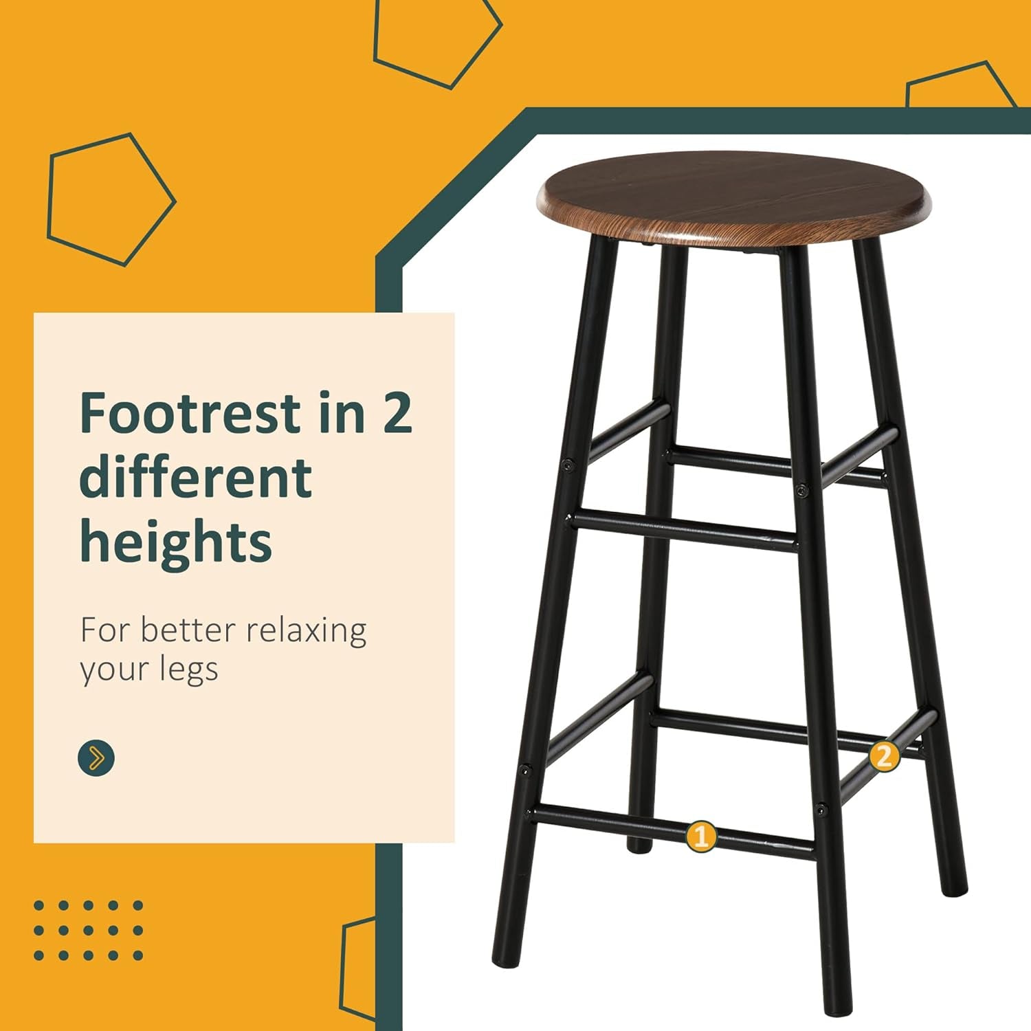 3-Piece Counter Height Bar Table Set with Two Stools and Storage Shelf, Metal Frame Footrest, Black and Brown