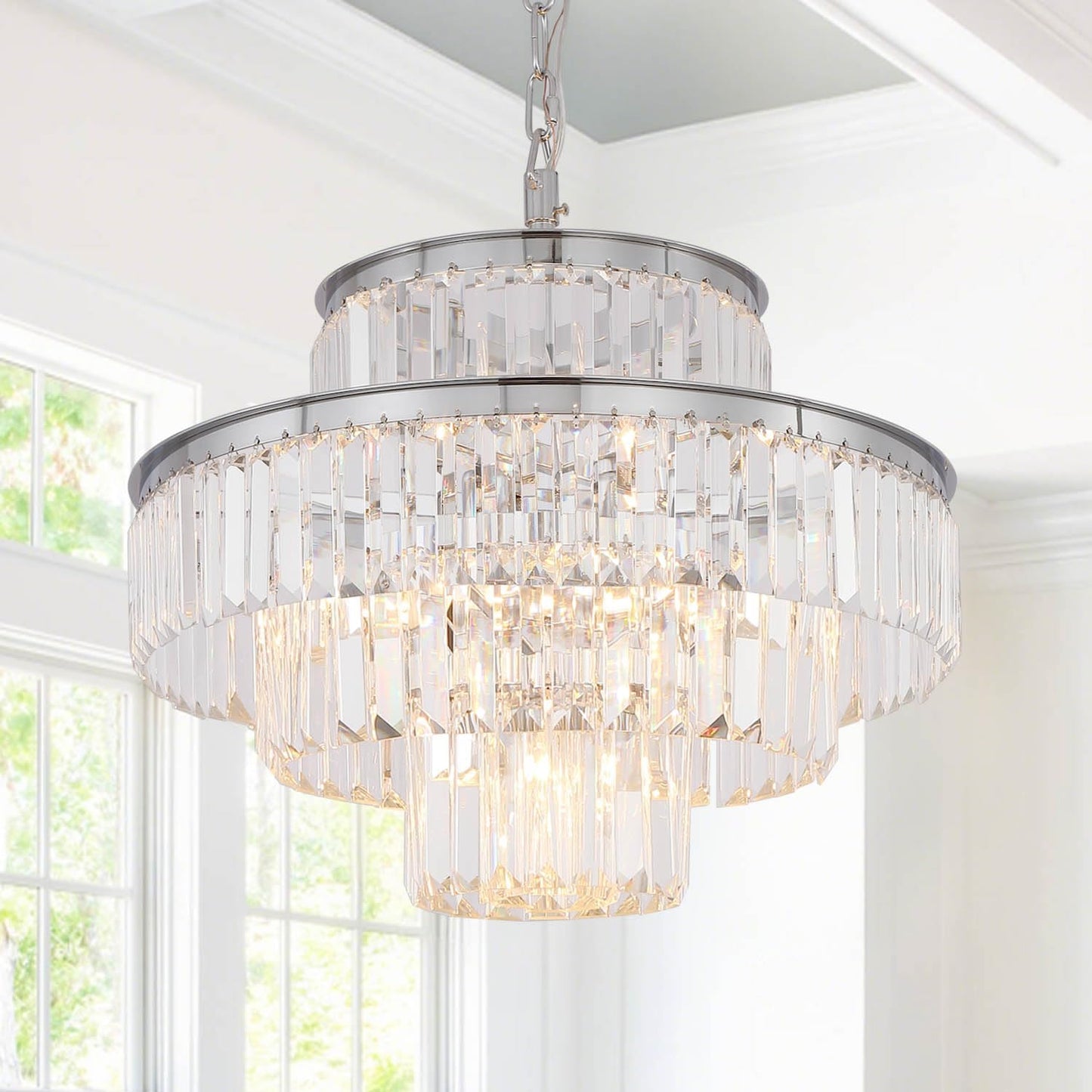 Elegant 7-Tier Crystal Chandelier, 17-Light Nickel Finish
