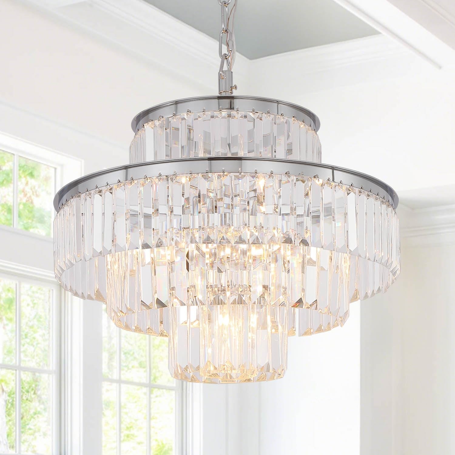 Elegant 7-Tier Crystal Chandelier, 17-Light Nickel Finish