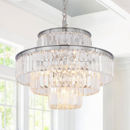 Elegant 7-Tier Crystal Chandelier, 17-Light Nickel Finish