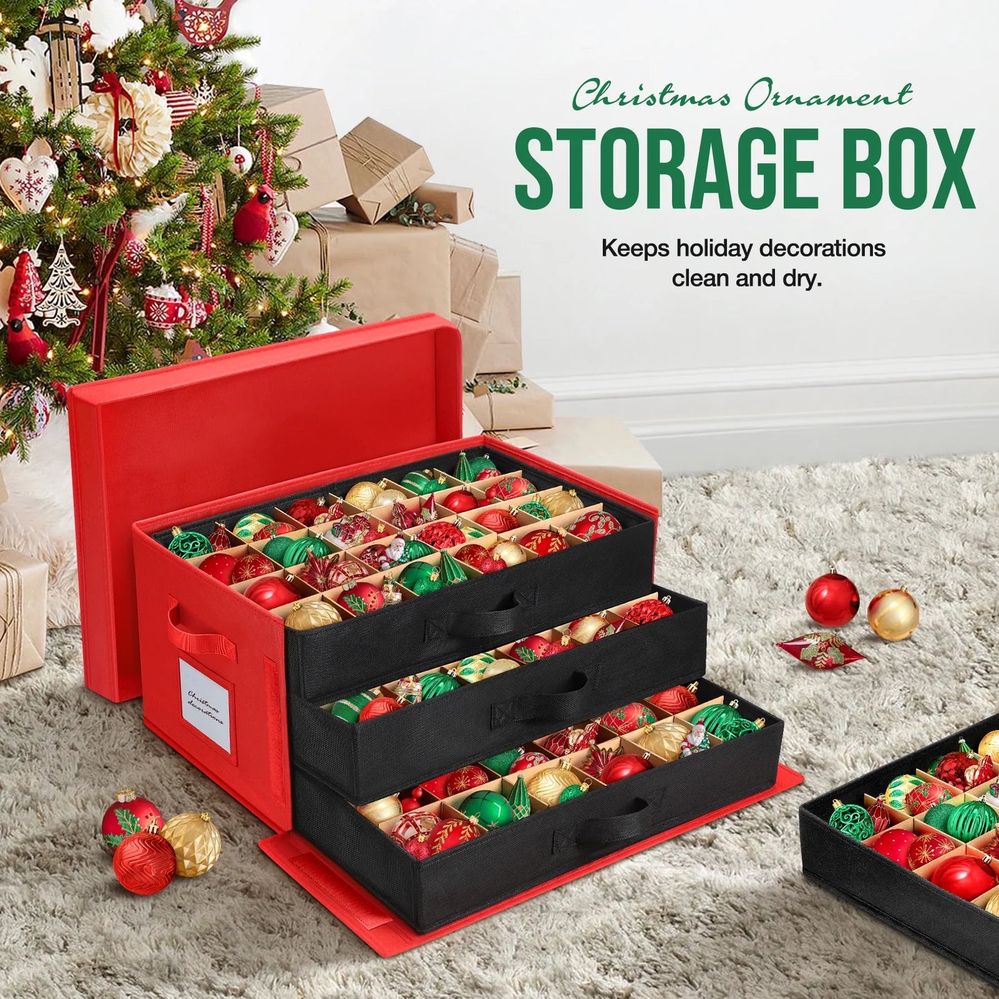 Premium Large Christmas Ornament Storage Box 