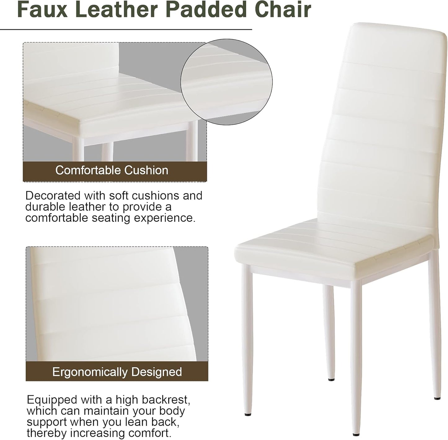 5-Piece Dining Table Set with Faux Marble Top and Faux Leather Upholstered Chairs, Ideal for Kitchen, Breakfast Nook, and Dining Room, White and Beige, 47.25" L x 27.56" W x 30.1" H