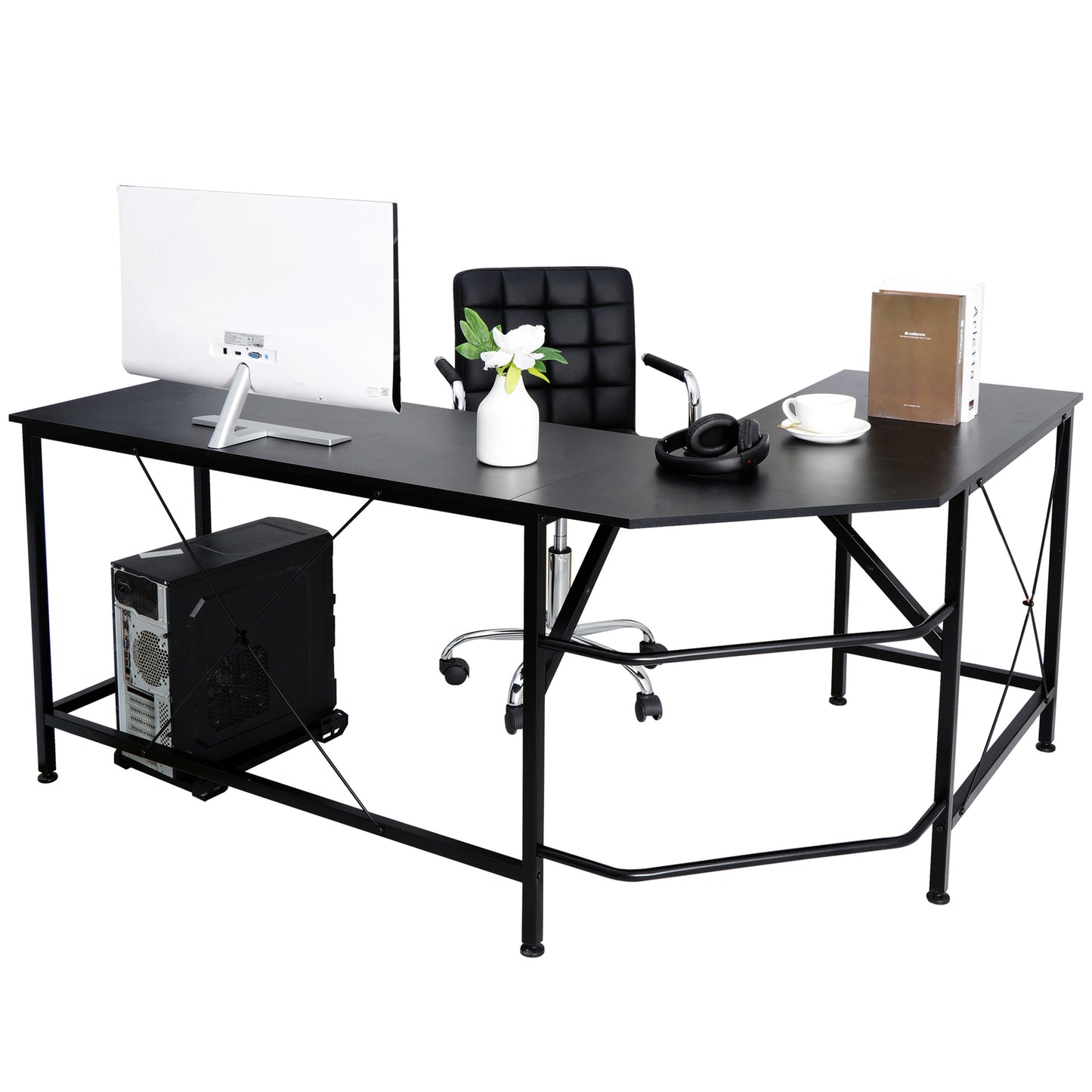 L-Shaped Gaming Laptop Desk - 66" Corner Workstation for Professional Office Use