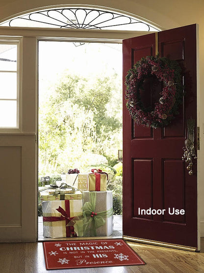 Red Christmas Doormat - Decorative Holiday Welcome Mat with Snowflake Design for Indoor/Outdoor Use, Non-Slip, 17x29 Inches