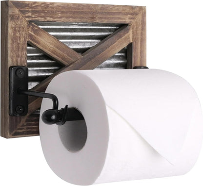 Rustic Farmhouse Toilet Paper Holder – Warm Wood & Black Metal Bathroom Accessory