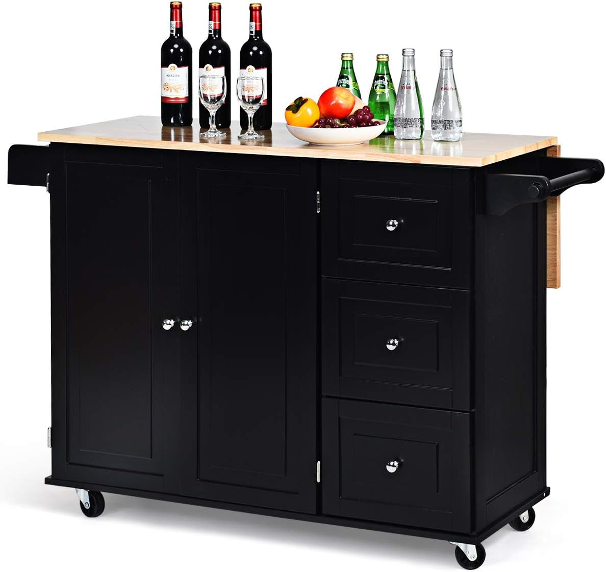 Kitchen Island Cart with Drop-Leaf Top and Storage