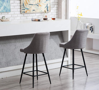 Premium Upholstered High Back Bar Stool Chairs, Set of 2, 25" Seat Height, Gray Polyester