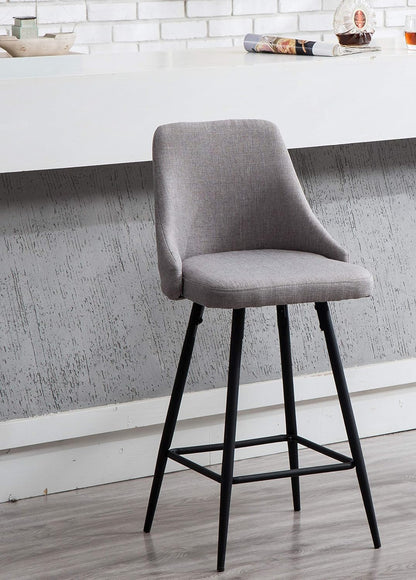 Premium Upholstered High Back Bar Stool Chairs, Set of 2, 25" Seat Height, Gray Polyester