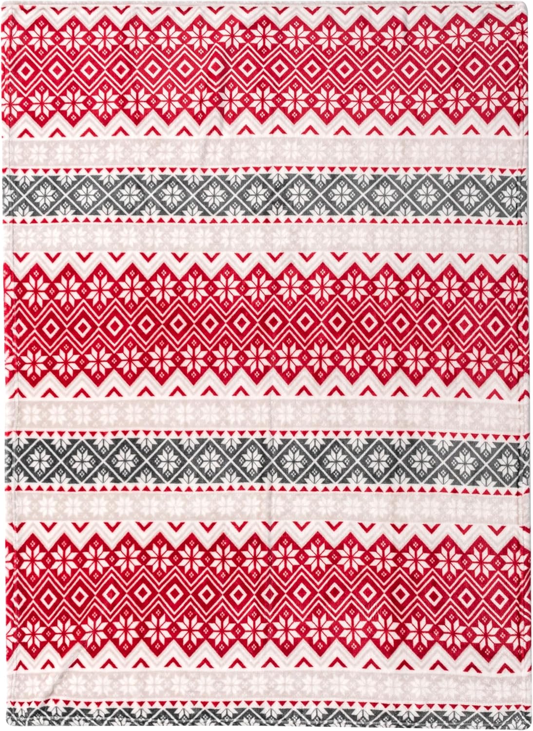 Holiday Red Fleece Throw Blanket | Soft and Plush Winter Cabin Blanket with Reindeer or Snowflake Design 