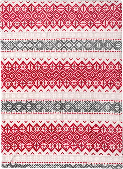 Holiday Red Fleece Throw Blanket | Soft and Plush Winter Cabin Blanket with Reindeer or Snowflake Design 