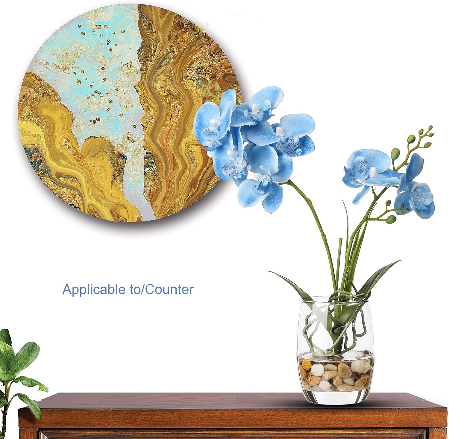 14.5-Inch Glass Vase with Artificial Phalaenopsis Orchid for Home and Office Décor, Table Centerpiece and Room Decoration (Blue Orchid)