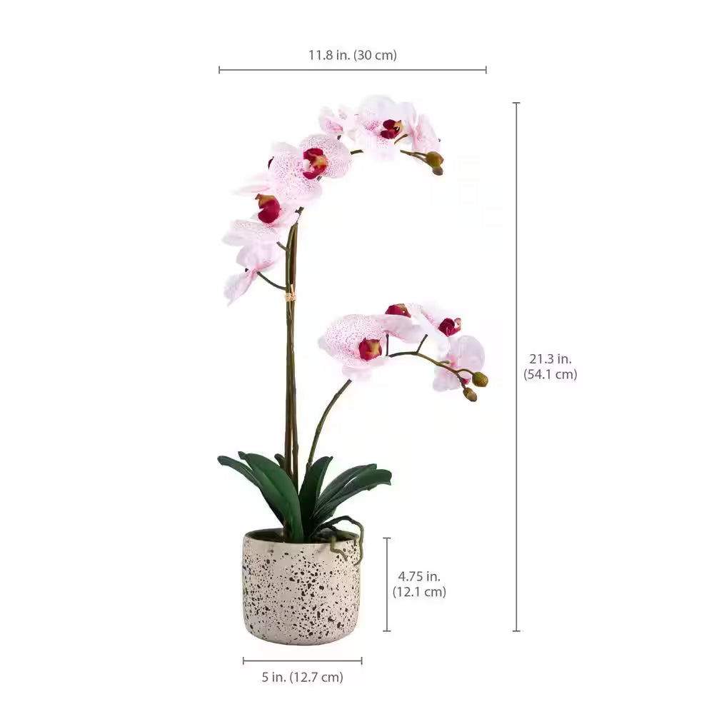 Elegant Real Touch Phalaenopsis Orchid – 21" Pink Faux Flower in Pot | Lifelike Artificial Orchid Plant for Home Decor