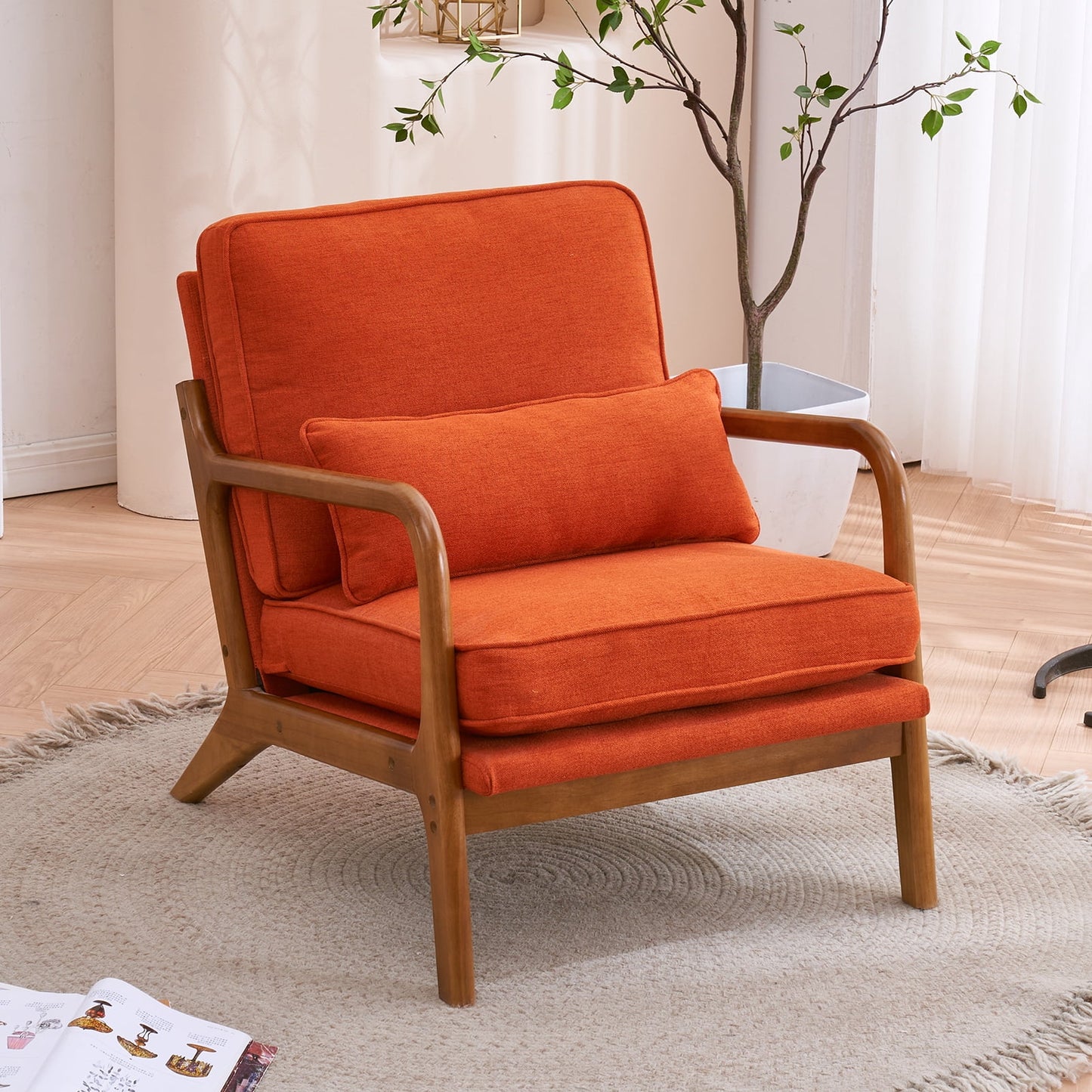Modern Teddy Velvet Accent Chair with Wood Frame