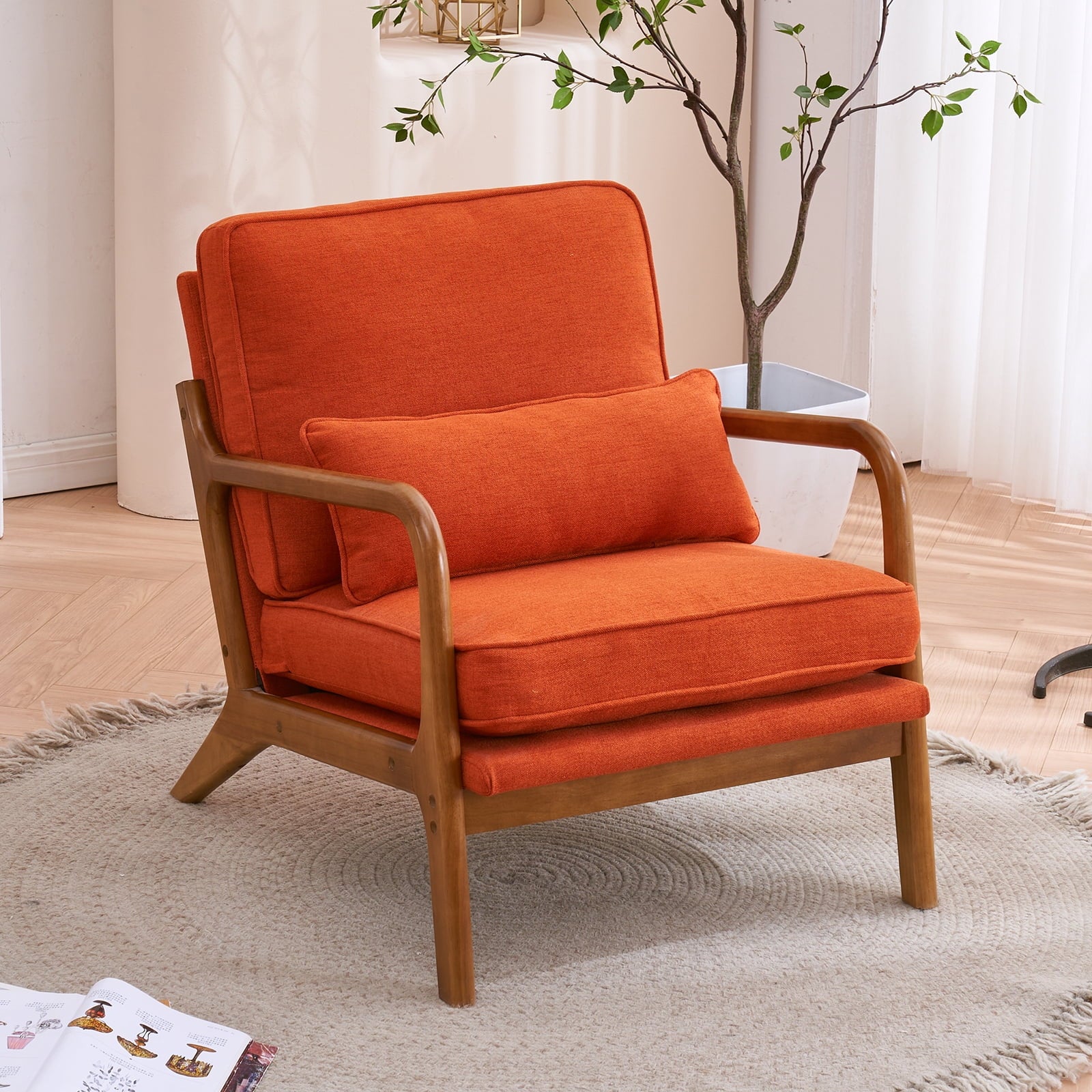 Modern Teddy Velvet Accent Chair with Wood Frame