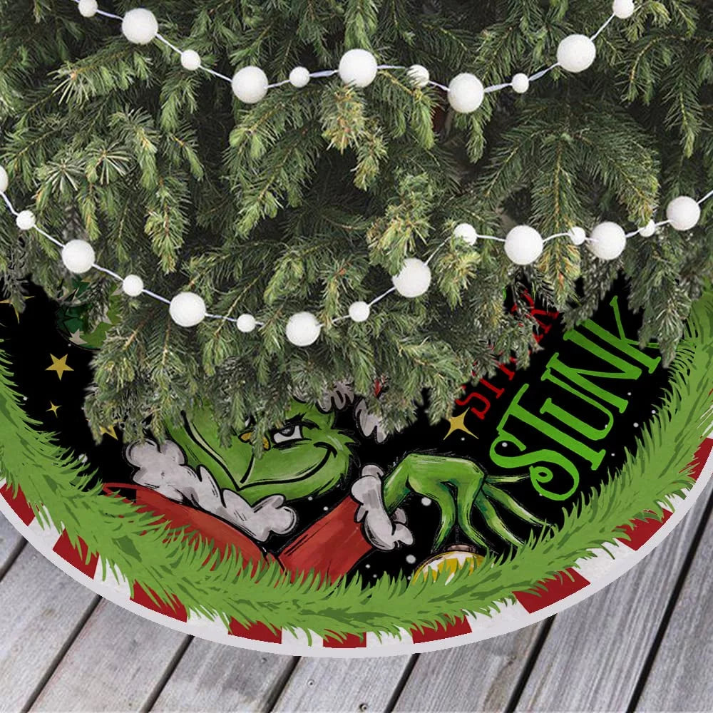 Grinch-Themed Christmas Tree Skirt for Holiday Celebrations - 48 Inch 