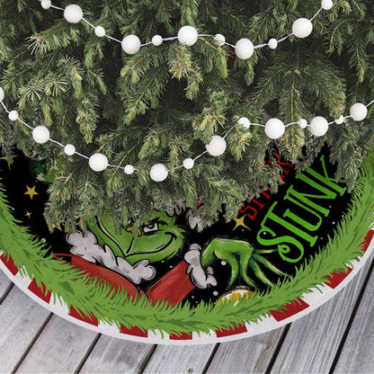 Grinch-Themed Christmas Tree Skirt for Holiday Celebrations - 48 Inch 