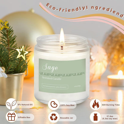 Aromatherapy Scented Candle Gift Set - 6-Pack with 300-Hour Burn Time, Featuring Lavender, Jasmine, Vanilla, Sage, Sandalwood, Rose, and Eucalyptus Mint - Perfect for Gifting to Women